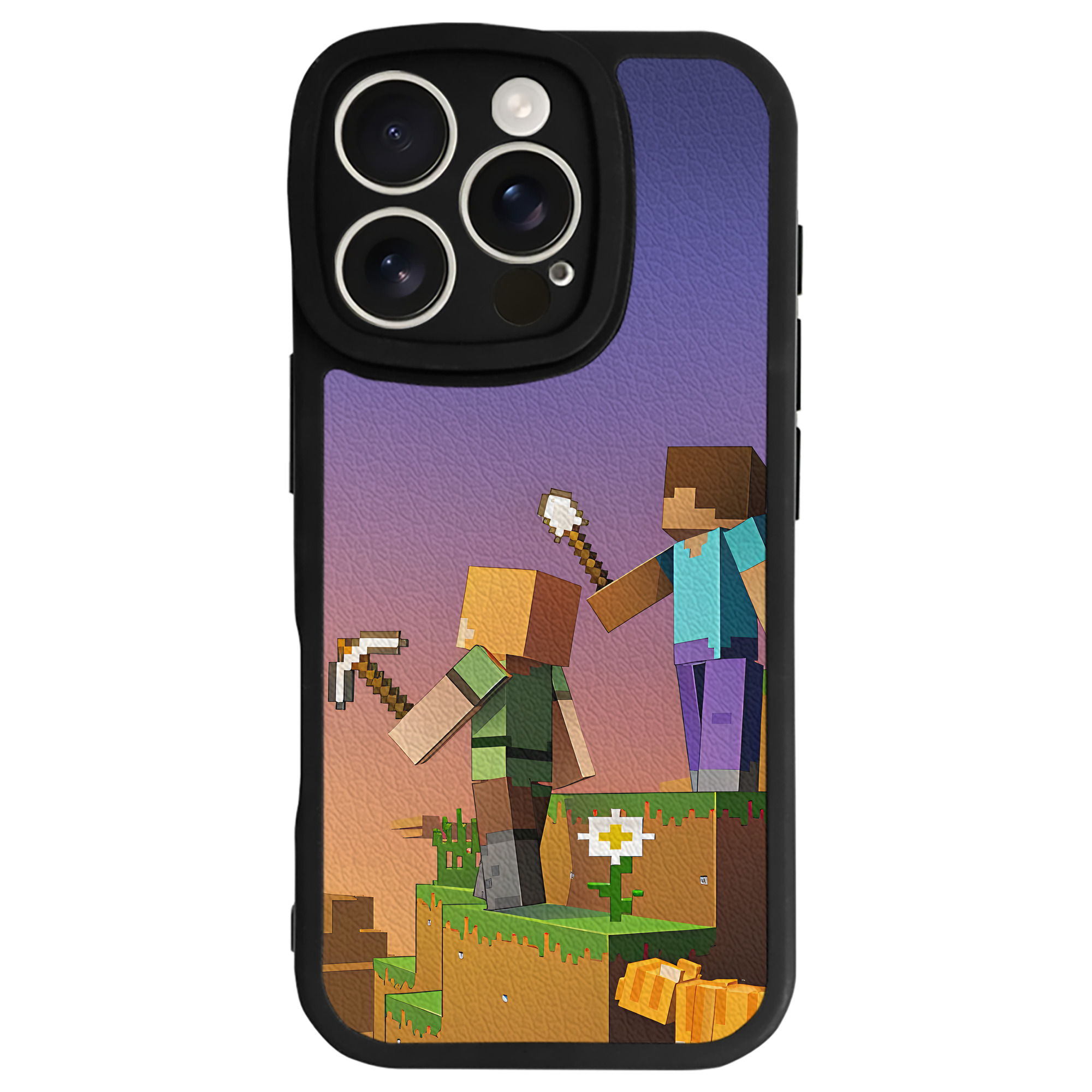 （画像用） マインクラフト ブロックの世界 Minecraft MC Block world 【iPhone 16シリーズ対応】シリコンスマホケース（レザー調） 材質：シリコン